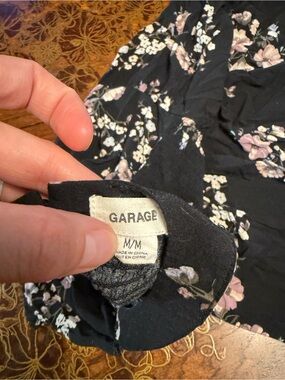 Garage Black Floral Button-Up with Pink and Cream Blooms